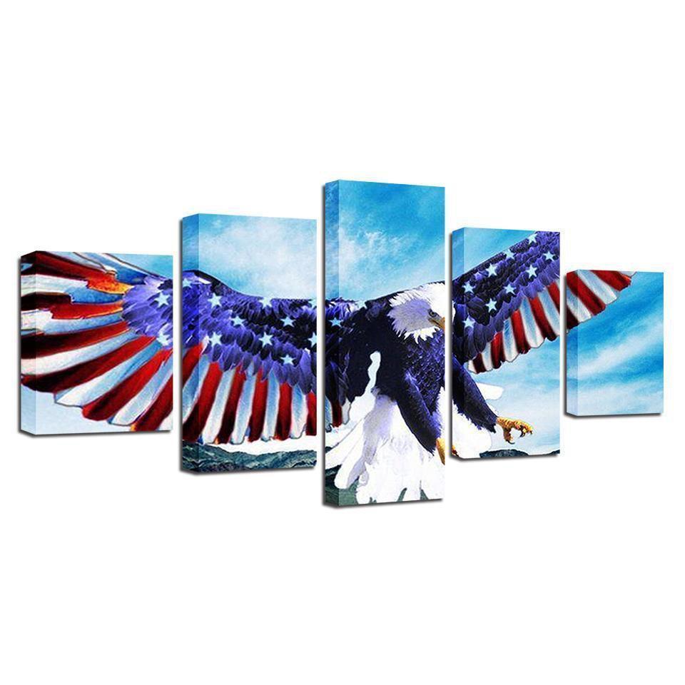 American Flag And Eaglepread Wings Abstract Animal Canvas Wall Art