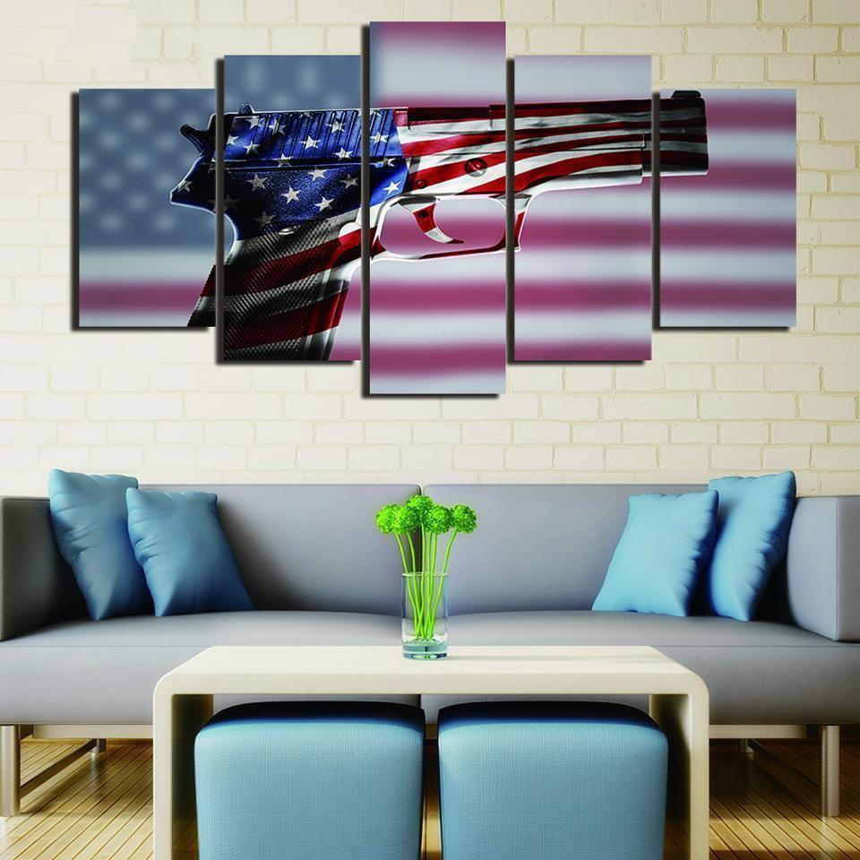 American Flag Gun 2nd Amendment Army Canvas Wall Art