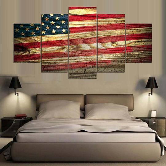 American Flag On Wood Grain Abstract Canvas Wall Art