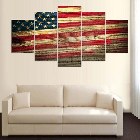 American Flag On Wood Grain Abstract Canvas Wall Art
