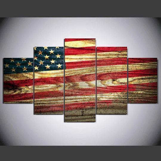 American Flag On Wood Grain Abstract Canvas Wall Art
