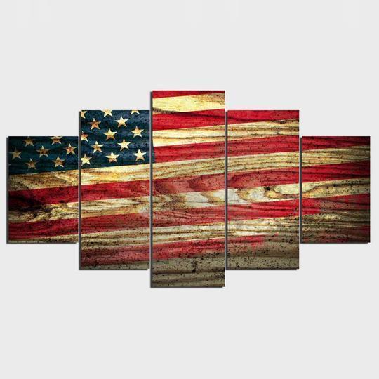American Flag On Wood Grain Abstract Canvas Wall Art