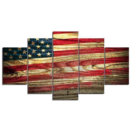 American Flag On Wood Grain Abstract Canvas Wall Art