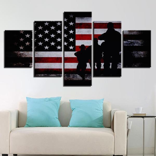 American Flag Soldier Military Army Canvas Wall Art