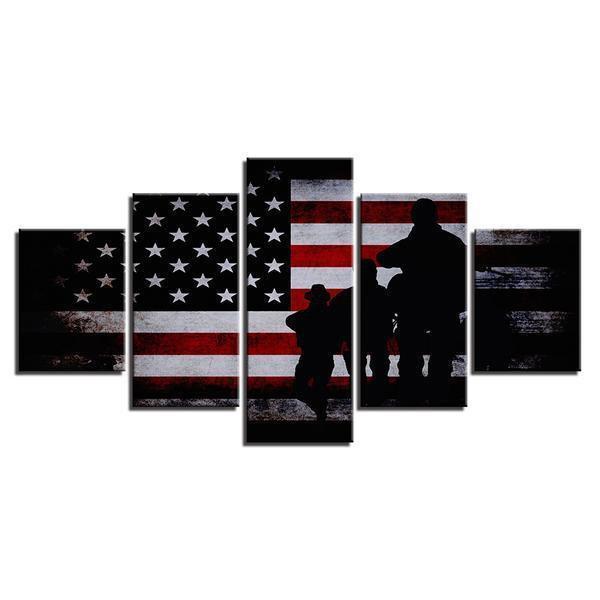 American Flag Soldier Military Army Canvas Wall Art