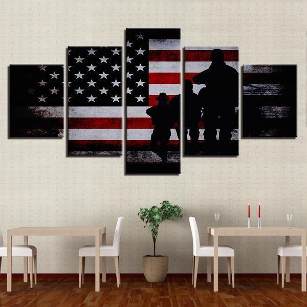 American Flag Soldier Military Army Canvas Wall Art