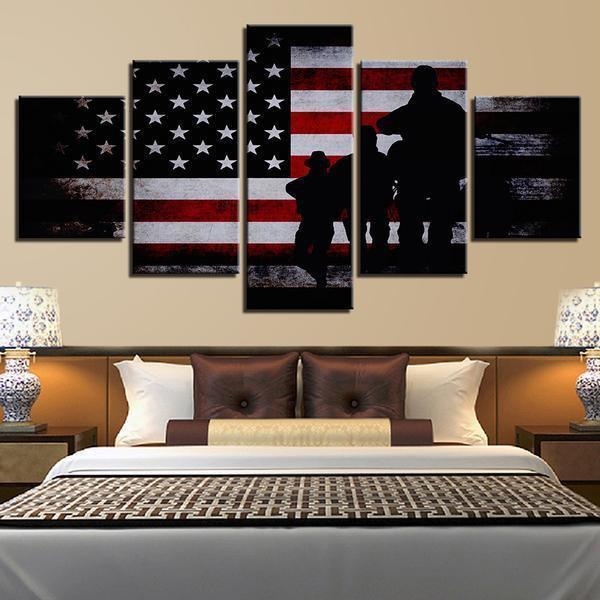 American Flag Soldier Military Army Canvas Wall Art