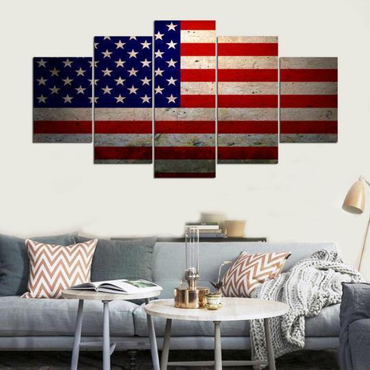 American Flag US USA 5 Abstract Canvas Wall Art