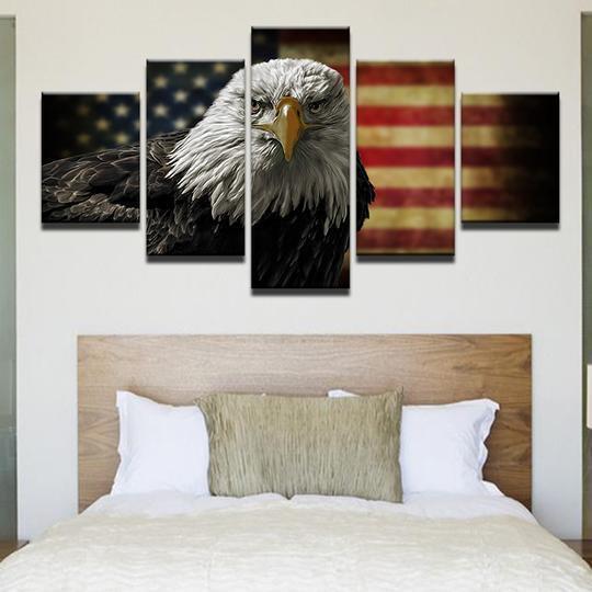 American Flag With Bald Eagle 9 Animal Canvas Wall Art