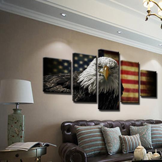 American Flag With Bald Eagle 9 Animal Canvas Wall Art
