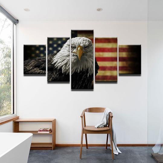 American Flag With Bald Eagle 9 Animal Canvas Wall Art