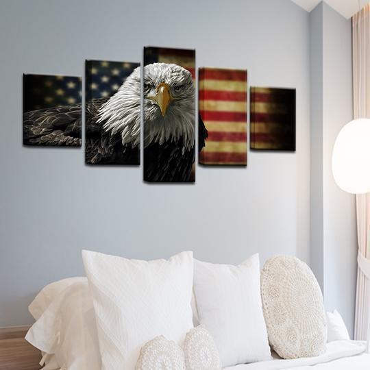 American Flag With Bald Eagle 9 Animal Canvas Wall Art