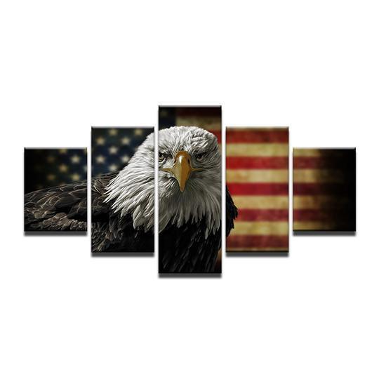 American Flag With Bald Eagle 9 Animal Canvas Wall Art