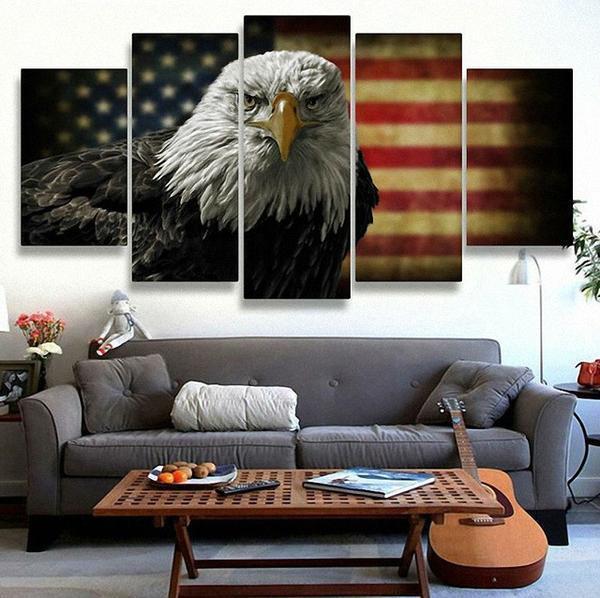American Flag With Bald Eagle Animal Canvas Wall Art