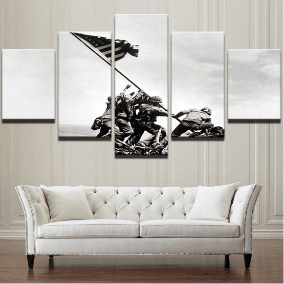American Iwo Jima Raising Flag Army Canvas Wall Art