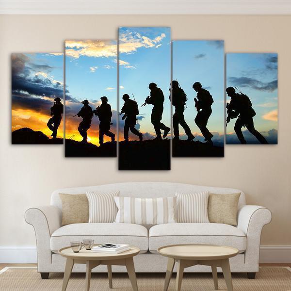 American Soldier Silhouette Army Canvas Wall Art