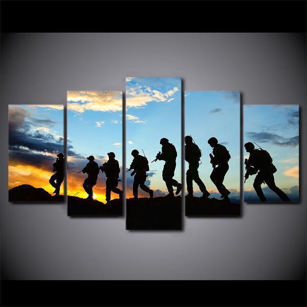 American Soldier Silhouette Army Canvas Wall Art