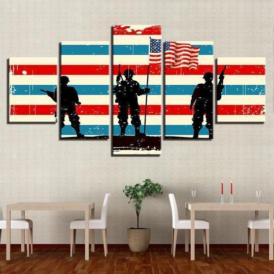 American Soldiers With Flag Abstract Canvas Wall Art