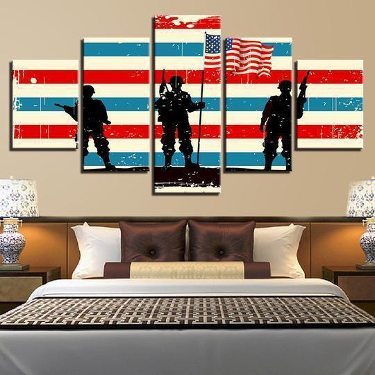 American Soldiers With Flag Abstract Canvas Wall Art