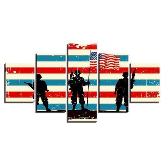 American Soldiers With Flag Abstract Canvas Wall Art