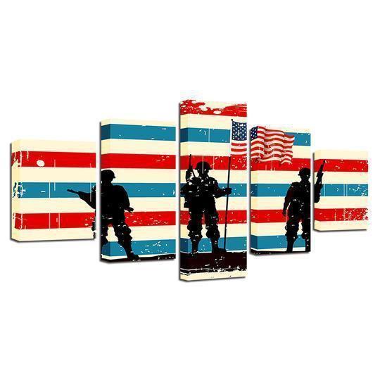 American Soldiers With Flag Abstract Canvas Wall Art