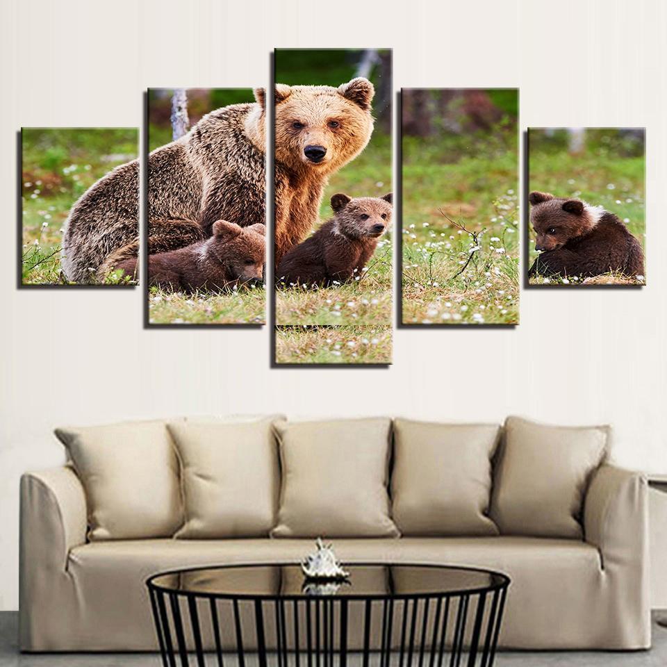 Animal Brown Bears Family Animal Canvas Wall Art