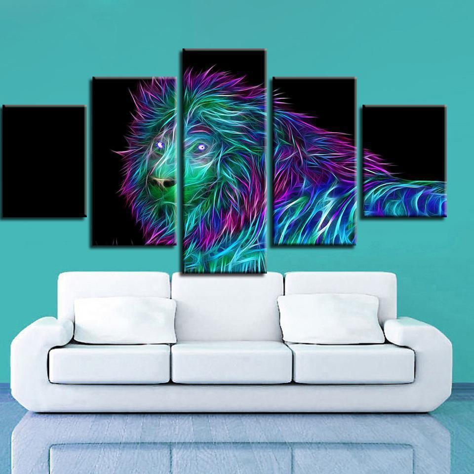 Animal Colorful Lion Abstract Animal Canvas Wall Art