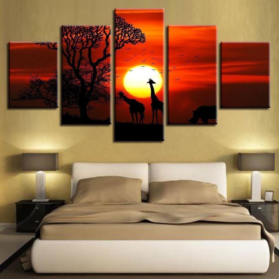 Animal Giraffe Tree Sunset Scenery Nature Canvas Wall Art