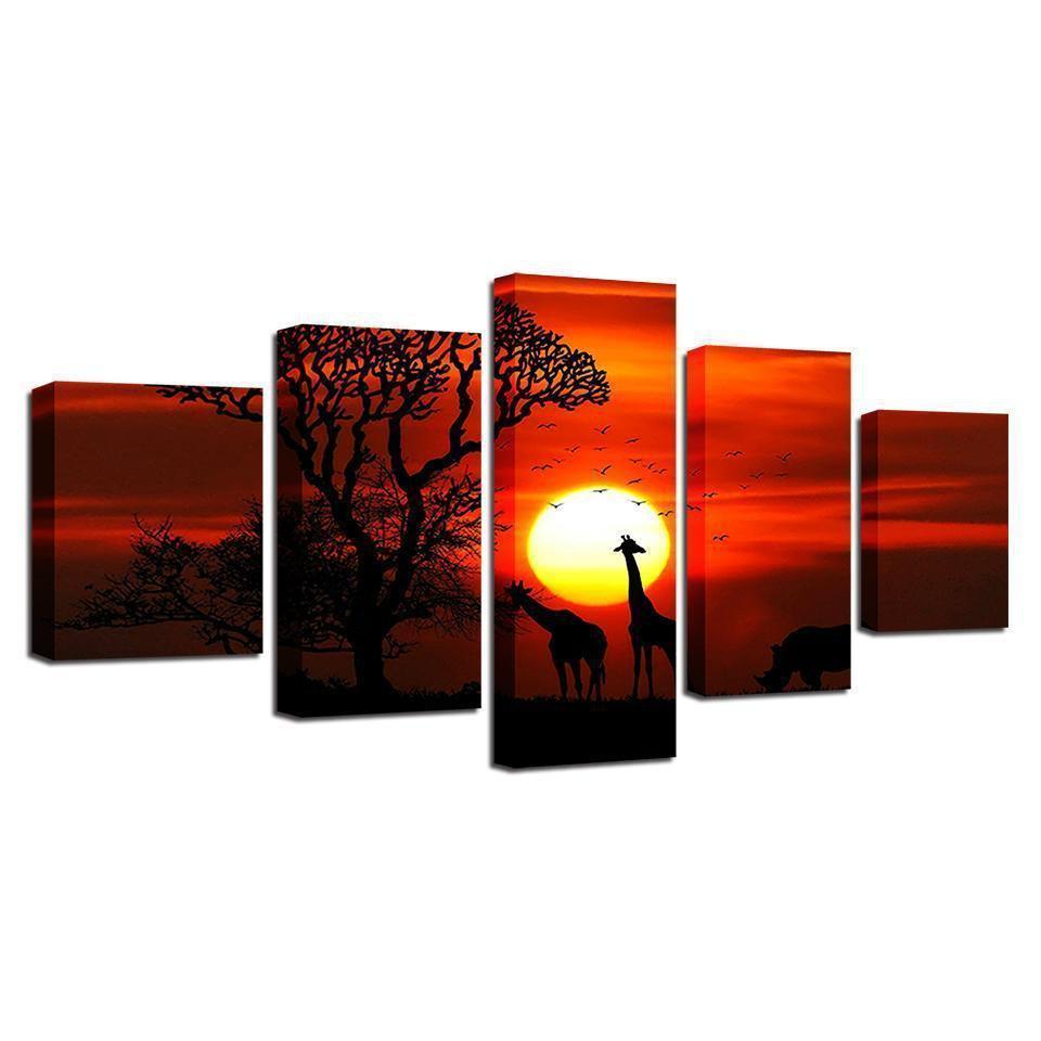 Animal Giraffe Tree Sunset Scenery Nature Canvas Wall Art