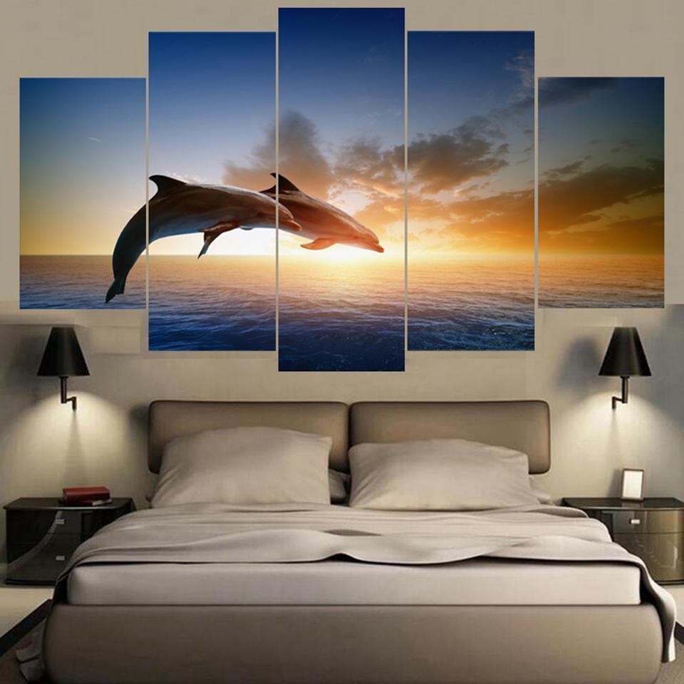 Animal Jumping Dolphins Animal Canvas Wall Art