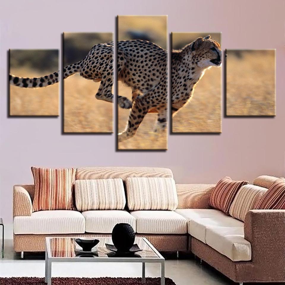 Animal Leopards Running Scenery Animal Canvas Wall Art