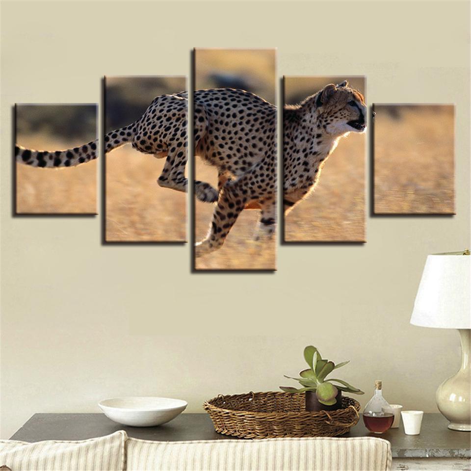 Animal Leopards Running Scenery Animal Canvas Wall Art