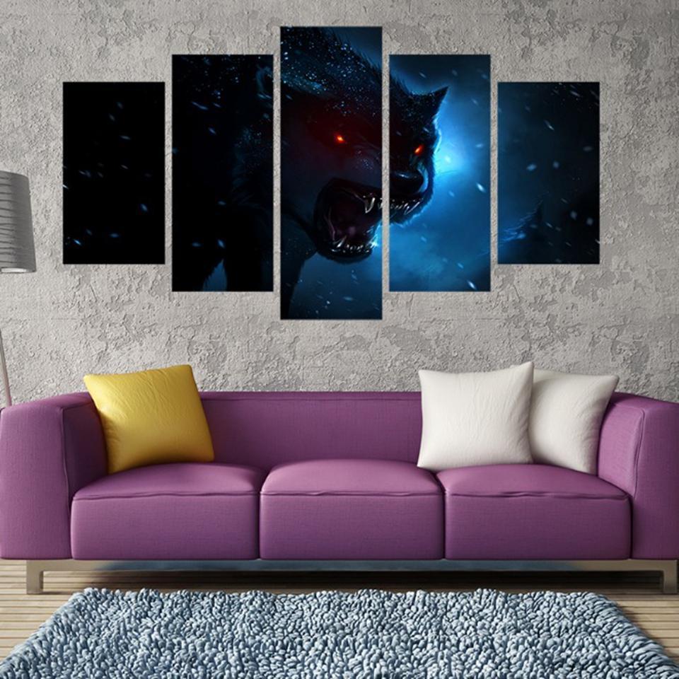 Animal Luminous Anger Wolfs Animal Canvas Wall Art