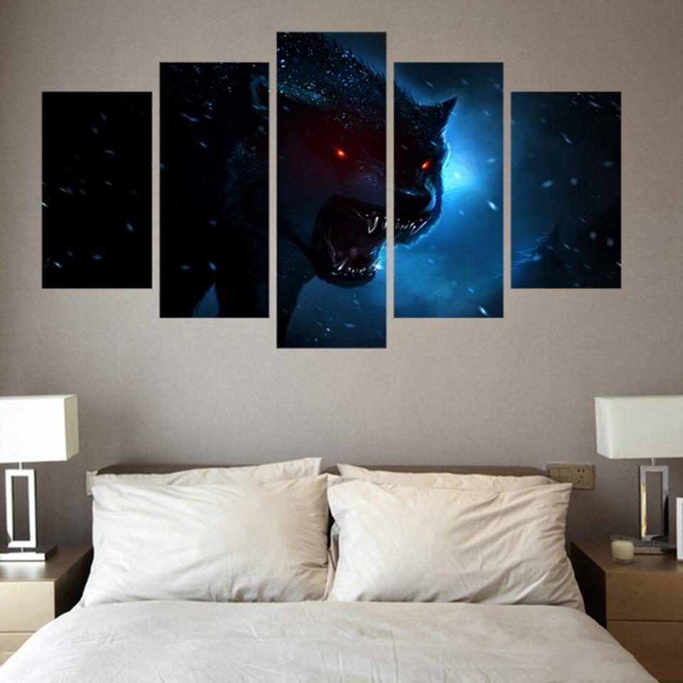 Animal Luminous Anger Wolfs Animal Canvas Wall Art