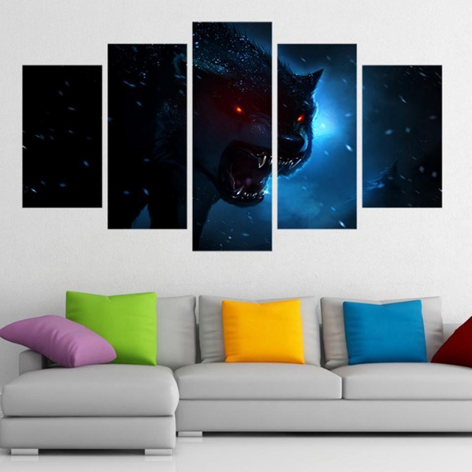 Animal Luminous Anger Wolfs Animal Canvas Wall Art