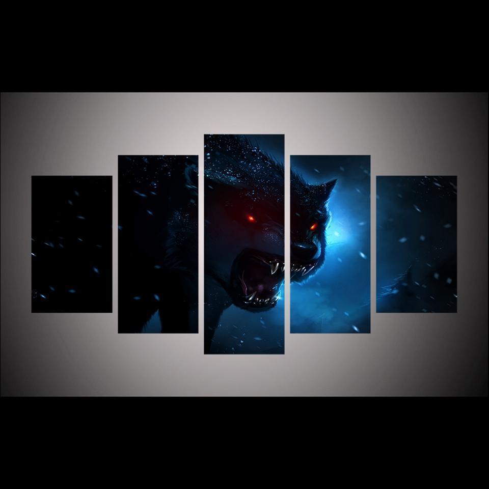 Animal Luminous Anger Wolfs Animal Canvas Wall Art