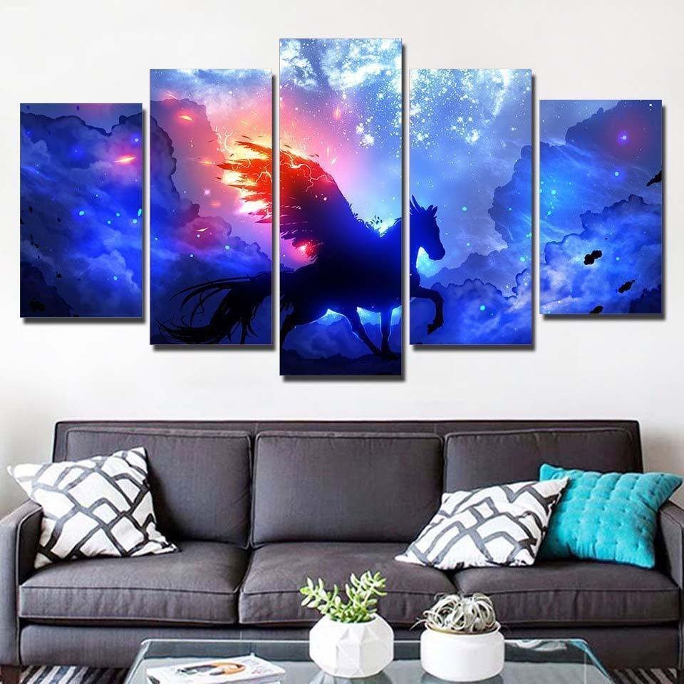 Animal Unicorn Night Scene Abstract Animal Canvas Wall Art