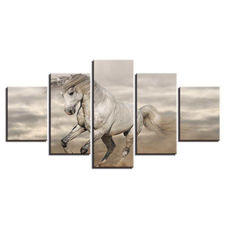 Animal White Horse Running Ste Animal Canvas Wall Art