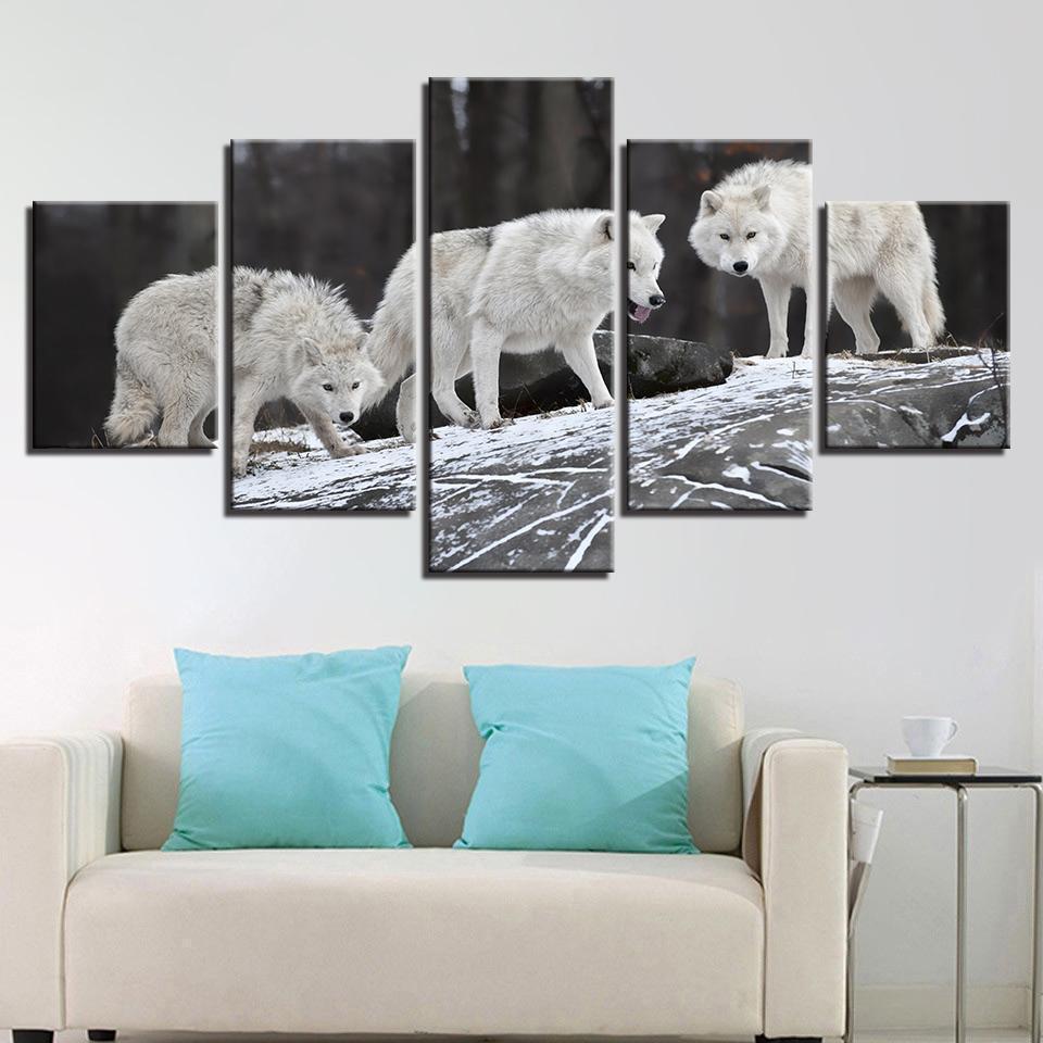 Animal White Snow Wolves Animal Canvas Wall Art