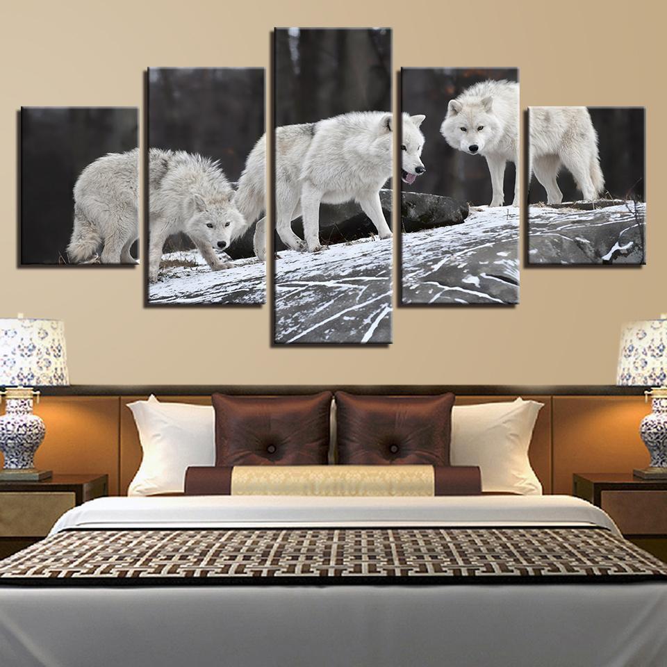 Animal White Snow Wolves Animal Canvas Wall Art