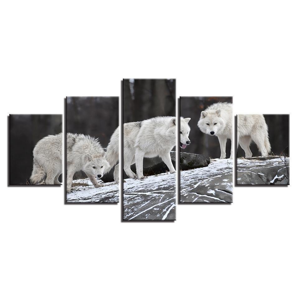 Animal White Snow Wolves Animal Canvas Wall Art