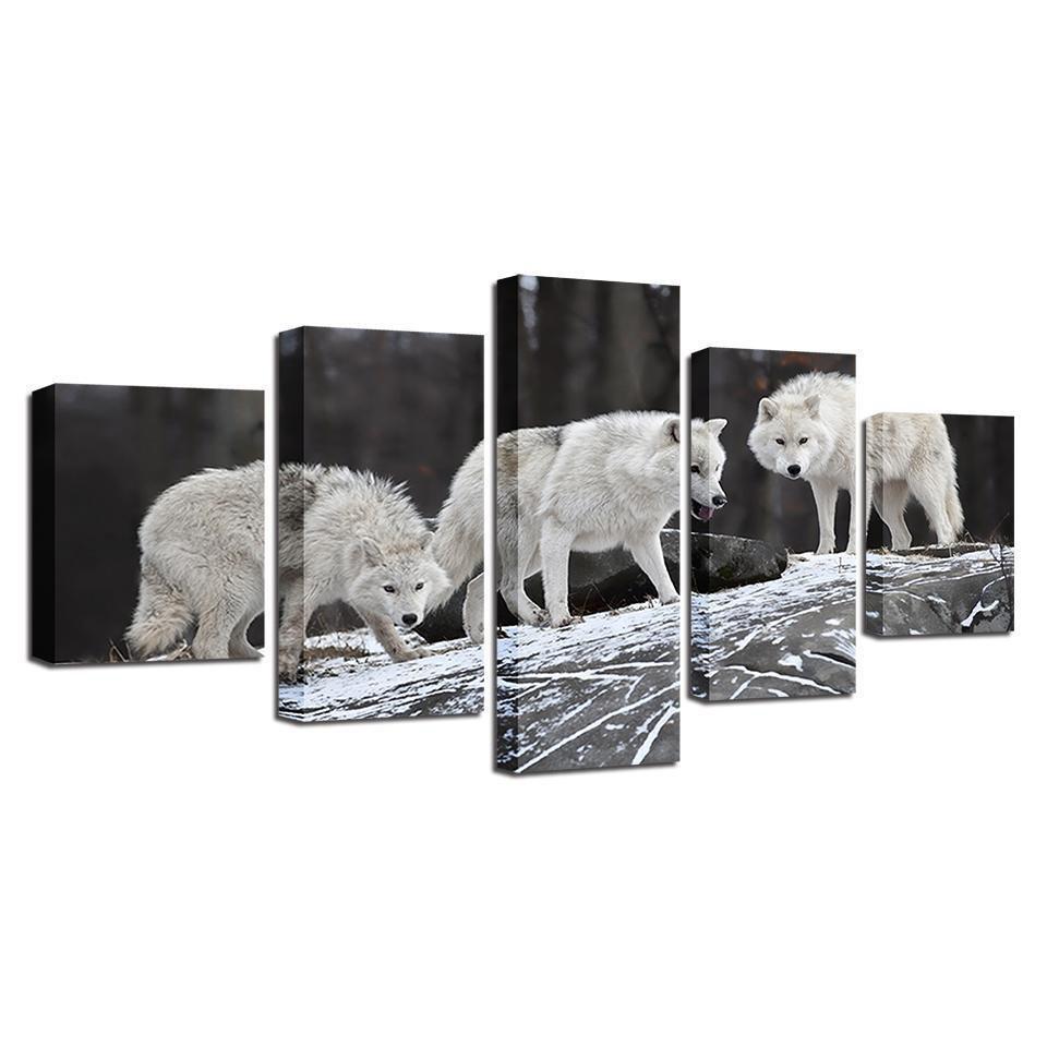 Animal White Snow Wolves Animal Canvas Wall Art