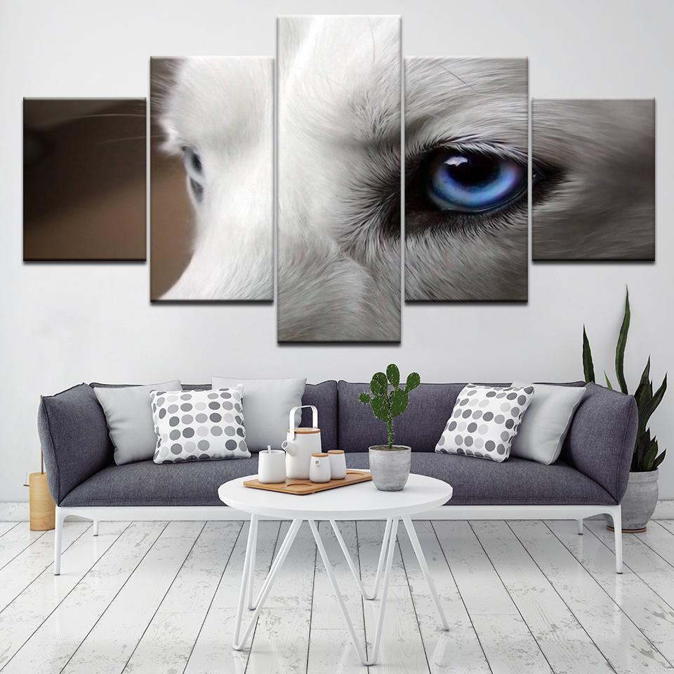 Animal White Wolf Blue Eyes Animal Canvas Wall Art