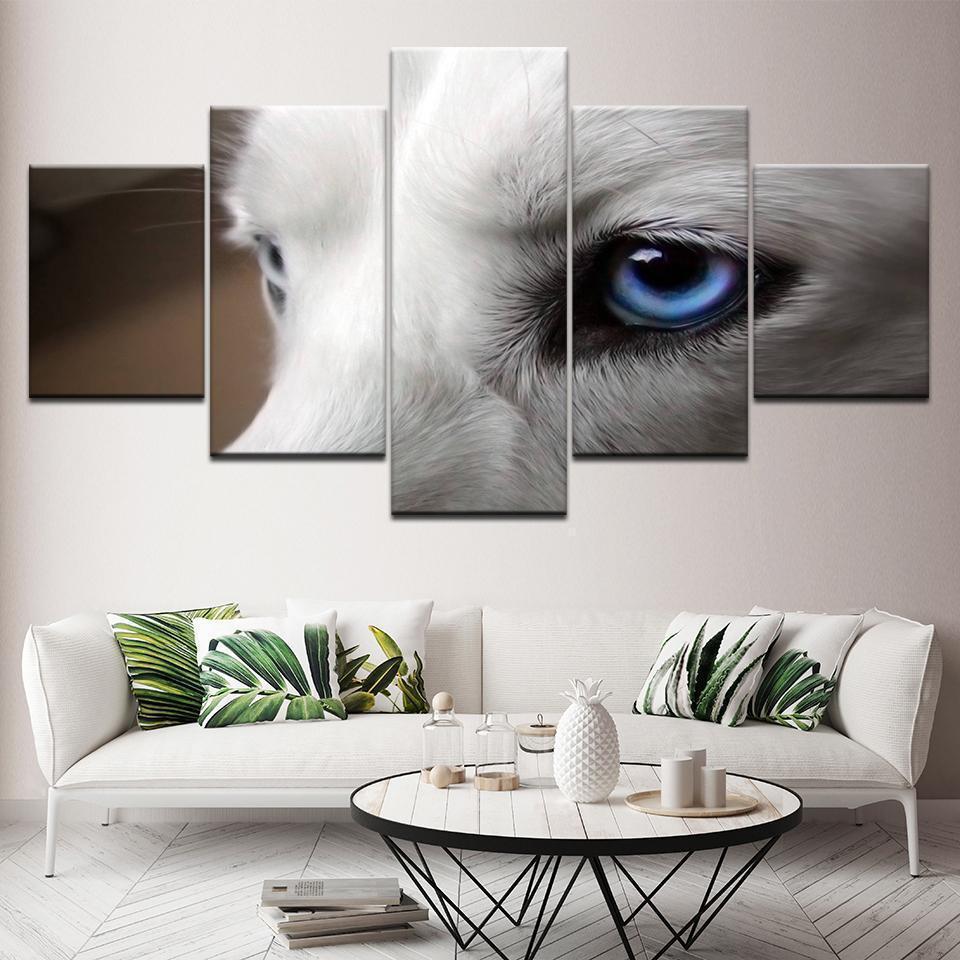 Animal White Wolf Blue Eyes Animal Canvas Wall Art
