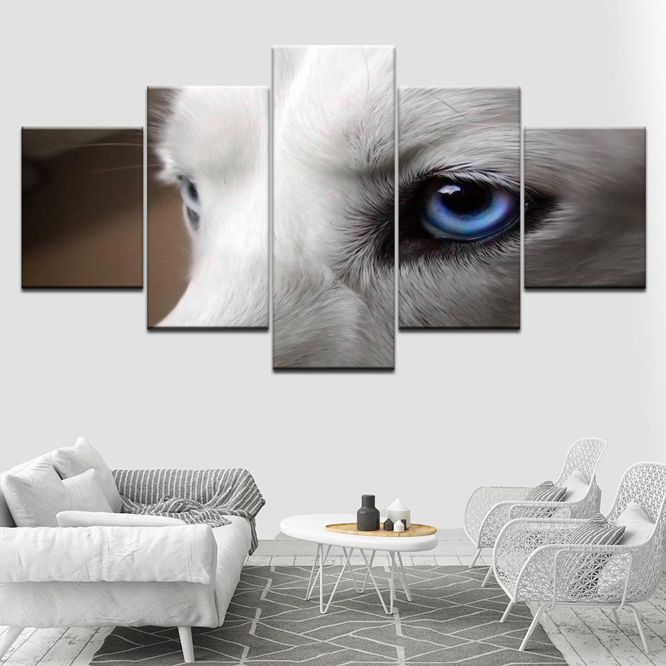 Animal White Wolf Blue Eyes Animal Canvas Wall Art