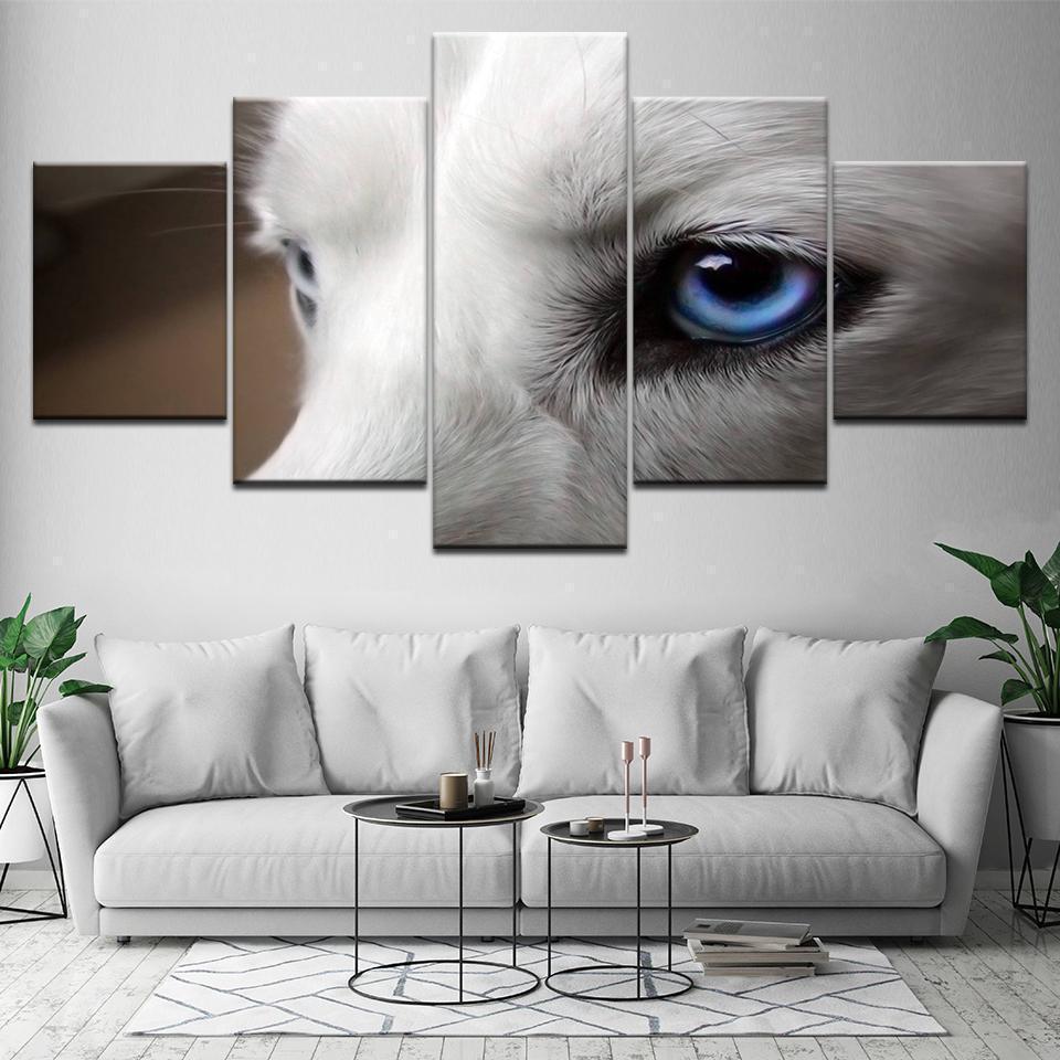 Animal White Wolf Blue Eyes Animal Canvas Wall Art