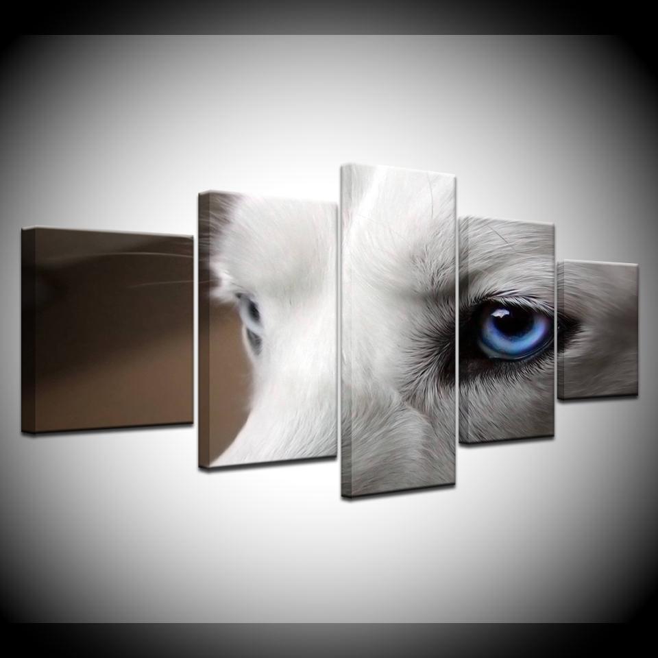 Animal White Wolf Blue Eyes Animal Canvas Wall Art