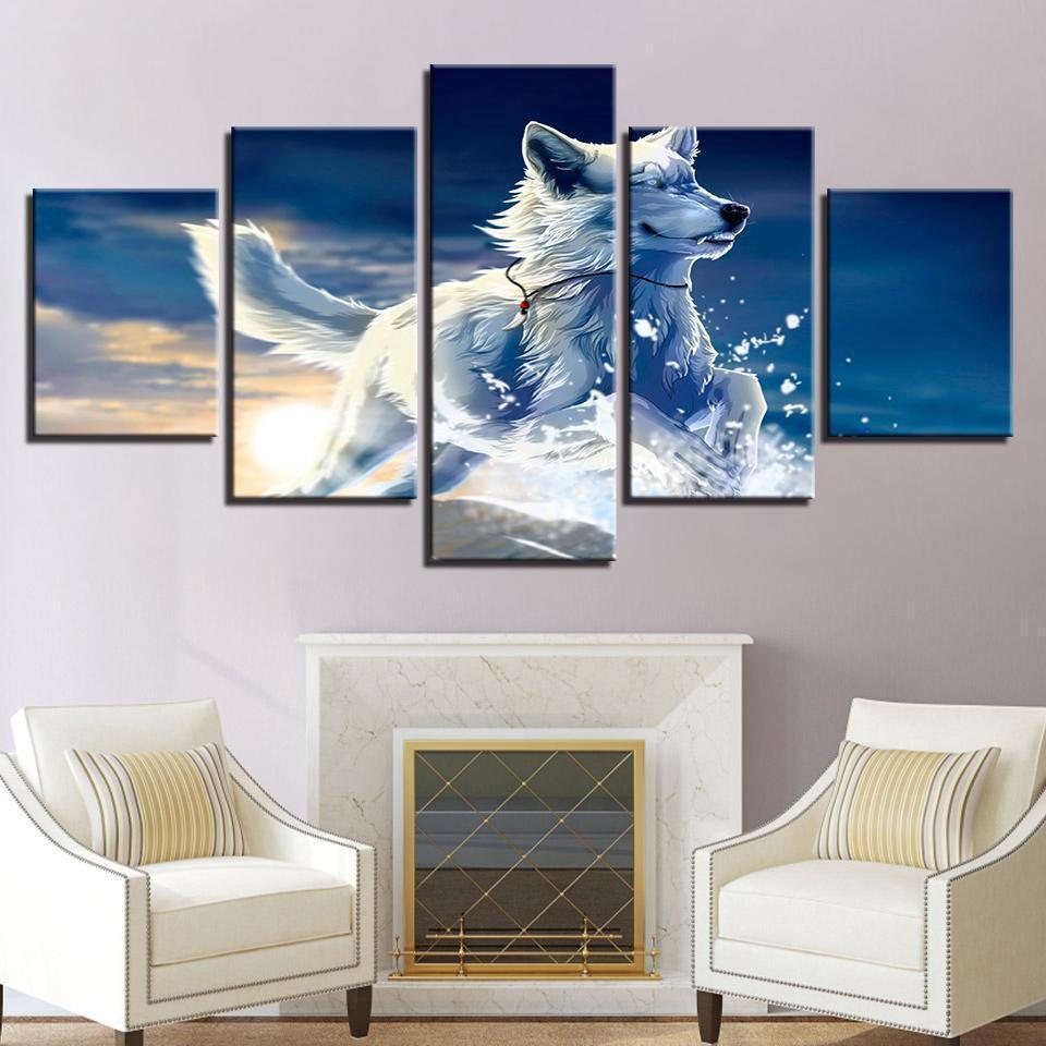 Animal Wolf Dog Snow Fox Animal Canvas Wall Art