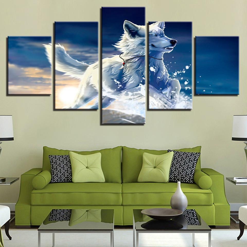 Animal Wolf Dog Snow Fox Animal Canvas Wall Art