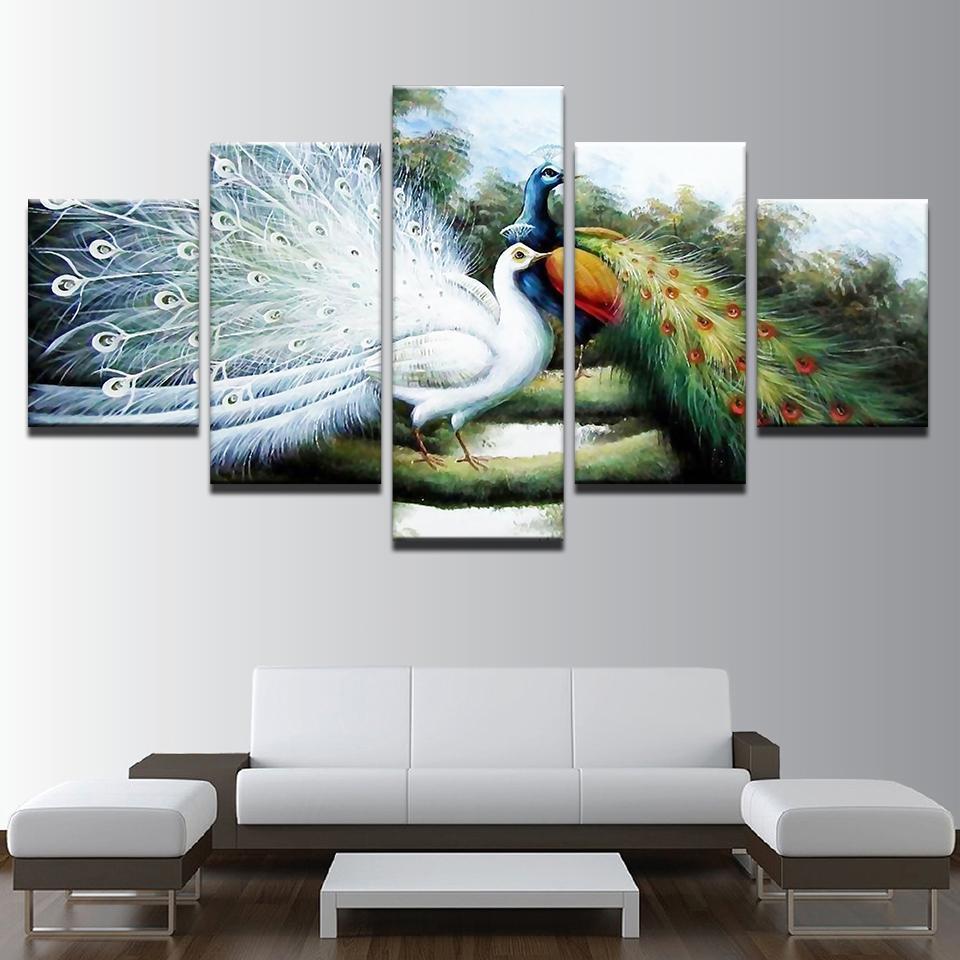 Anime Peacock Couple Abstract Animal Canvas Wall Art